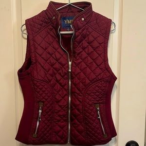 YMI Collection, Wine colored puffer vest, diamond print, Faux fur lined interior